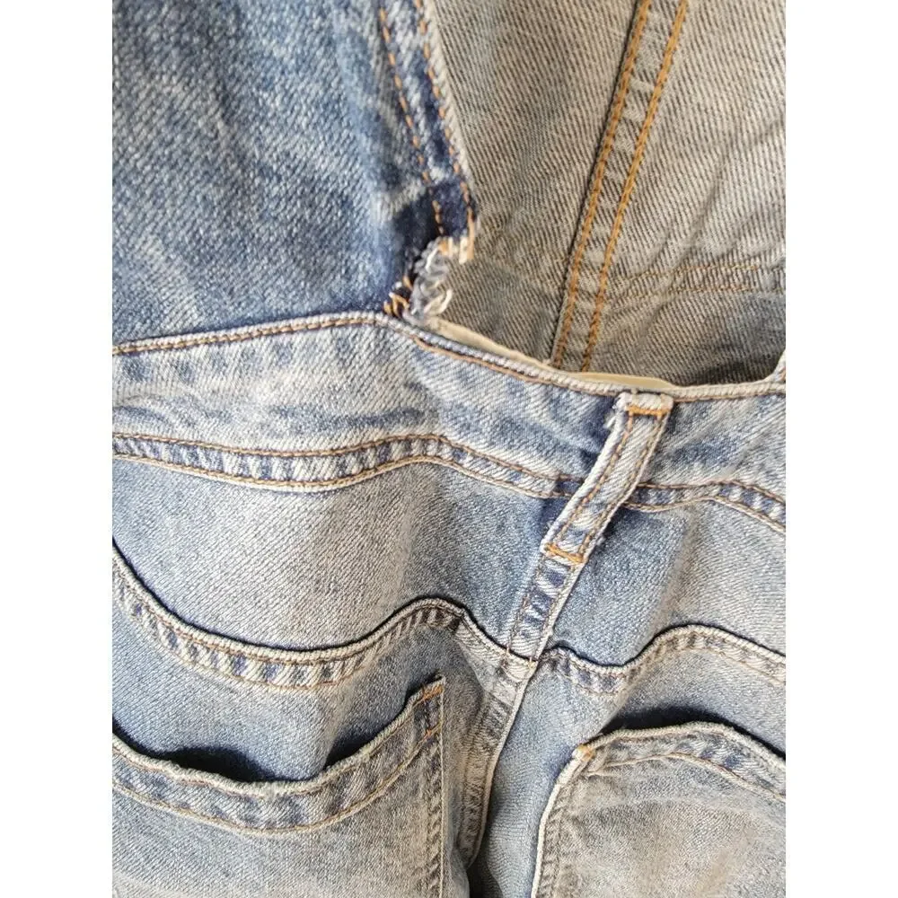 Free People Baggy BF Denim Overalls SZ 24 Boyfriend Distressed Drapey OB 898204